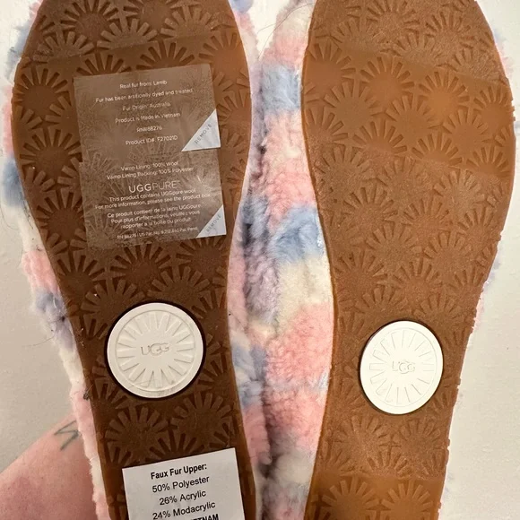 *Never Worn* UGG Multicolor Fluffy Slippers - Picture 2 of 3